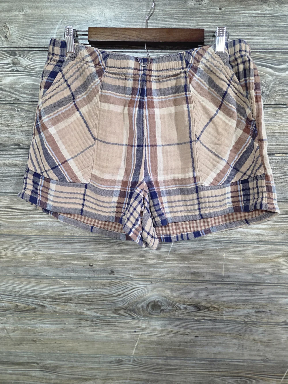Aerie Women's Size Large Plaid 2 Piece 100% Cotton Shirt Shorts Lounge Set